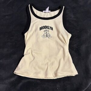 Charlotte Russe Cream yellow and Black Ribbed Tank